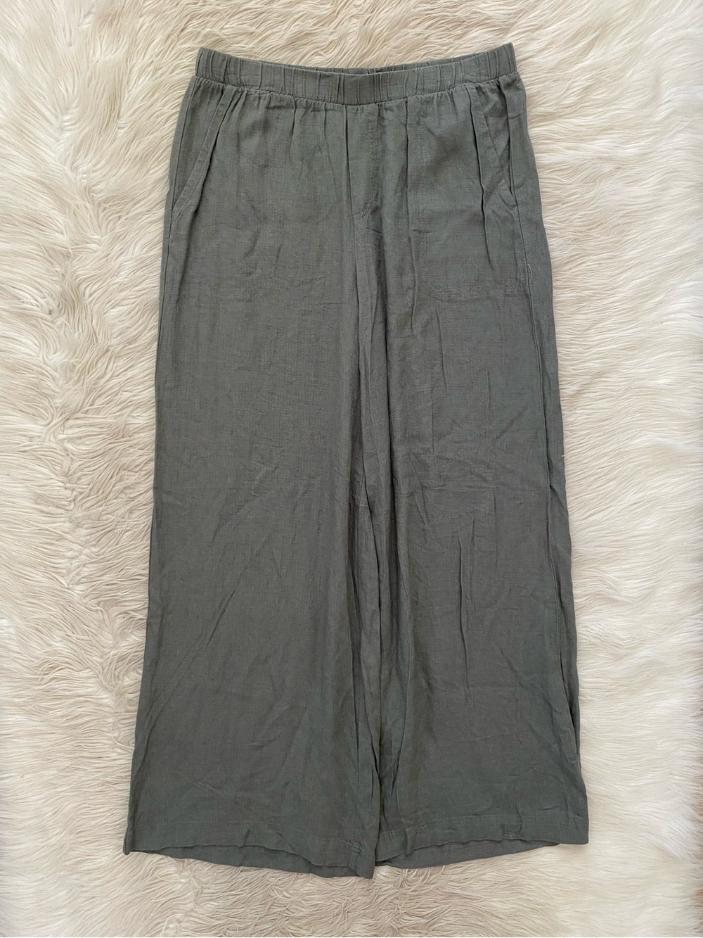 Splendid Gray Linen Blend Wide Leg Pull On Pants Trouser Minimalist Neutral M - Picture 2 of 10